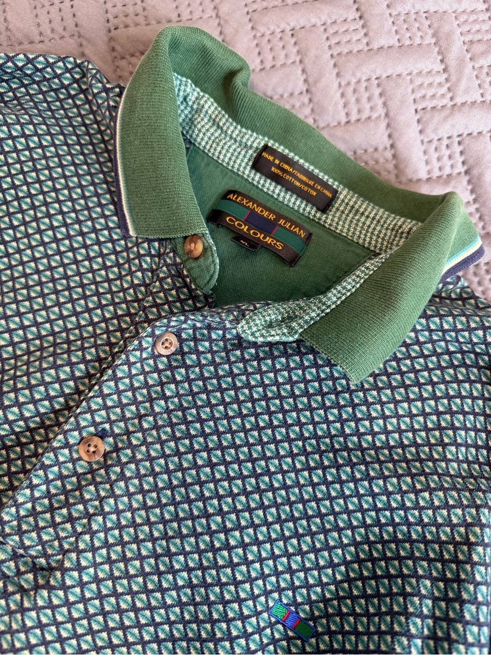 Vintage Alexander Julian Men's Green Patterned Polo 100% Cotton